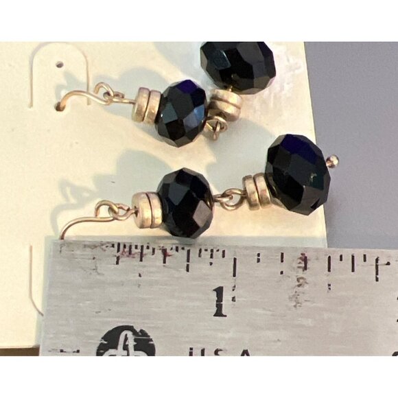 Kenneth Cole New York Black Glass Dangle Earrings Gold Tone Faceted 1.5" New - Picture 4 of 4